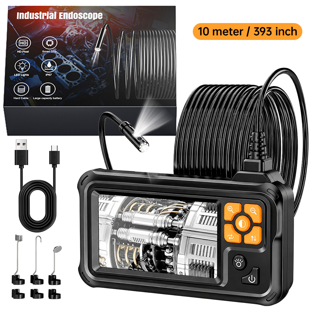 Image of Dual-lens Industrial Endoscope Camera With Light, 4.3-inch High-definition Digital Handheld Sewer Tool With Cable, Inspection Camera With 8 Led Lights, Semi-rigid Cable, Men's Gadget Gift