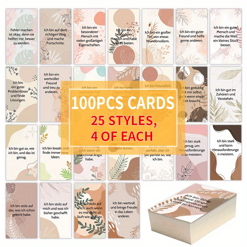 

100pcs Chic German Self-affirmation Cards - Assorted Inspirational Quotes On Paper , Family, Thanksgiving, Valentine's Day, Easter Gifts