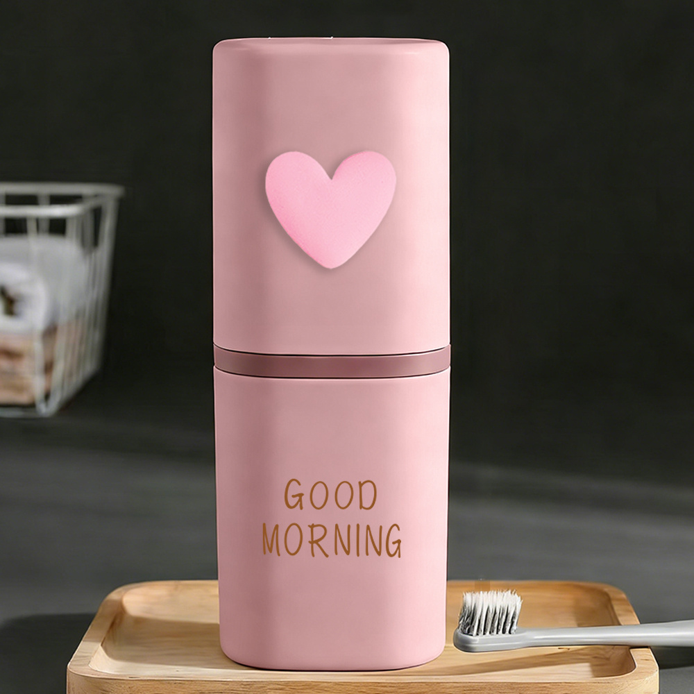 1pc Pink 3d Heart Pattern Travel Toothbrush Case With Letters, Compact Size Fits Toothbrush And Paste, Suitable For Travel , Easy Design Practical And Aesthetic