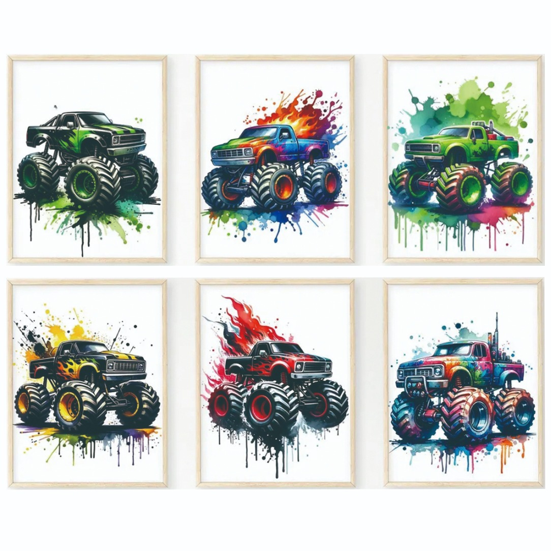 TEMU Frameless 6pcs Truck Posters For Teenagers Room, Monster Truck Wall Art, Birthday Gift, Living Room, Bedroom, Bathroom, Study Decoration Poster