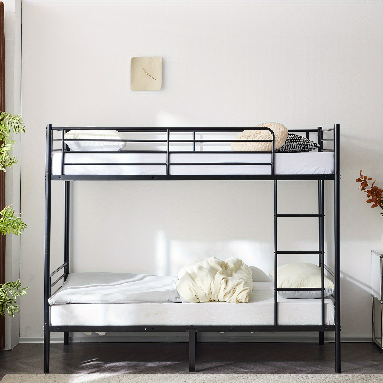 Sturdy Modern Metal Bunk Bed with Safety Ladder & Full Guardrail - Space-Saving Design, Black, 198.12x96.01x165.1 cm, 18 Slats, Upper Mattress 181.44 KG, Lower Mattress 272.16 KG, Easy Assembly, No Tools Required
