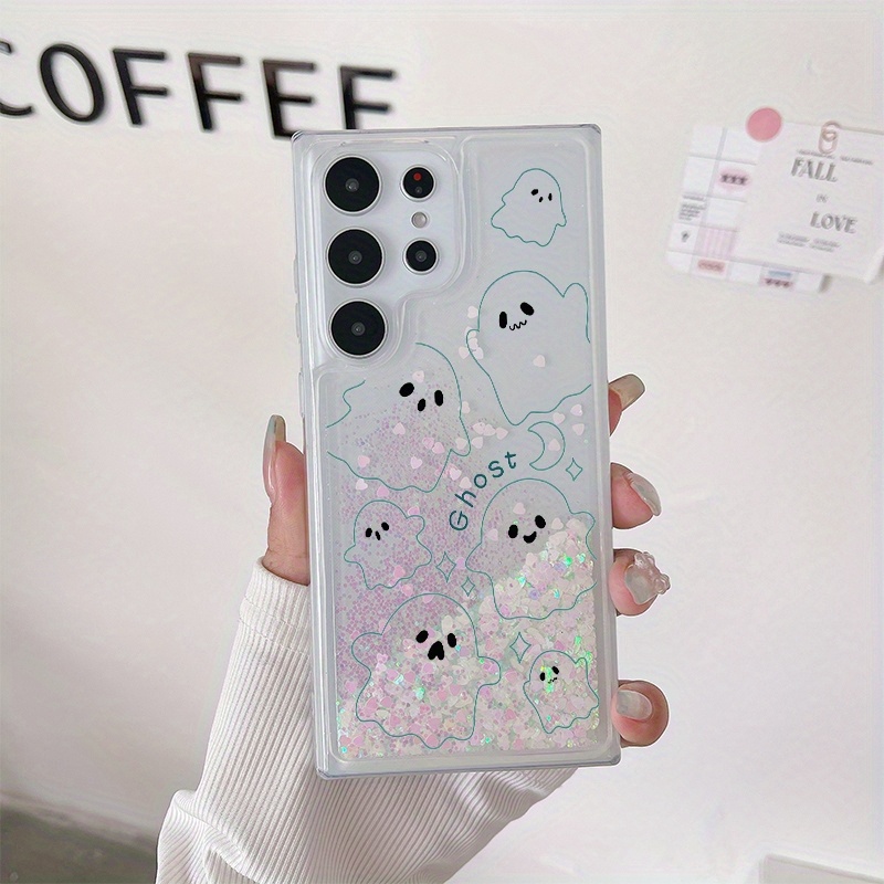 TEMU Phone Case: Creative Cute White Pattern Glitter Sequin Quicksand Phone Case - For Christmas, Valentine's Day, Birthdays, Or Winter - For