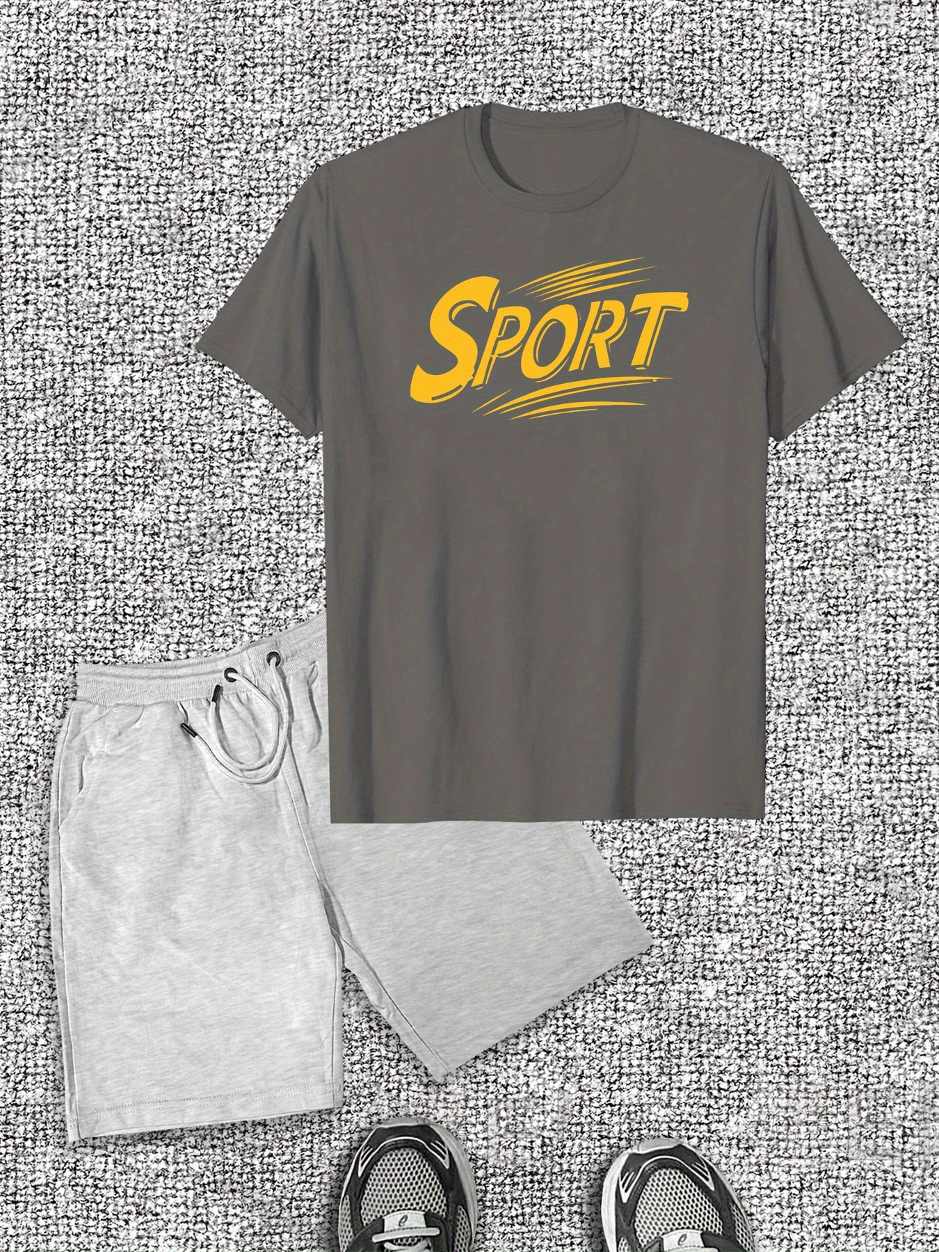 Men'S SPORT Graphic Short Sleeve T-Shirt & Shorts Set - Casual Summer Outfit, Cotton, Crew Neck, Regular Fit, Leisure Style, Casual Wear|Sporty Design|Comfortable Fi