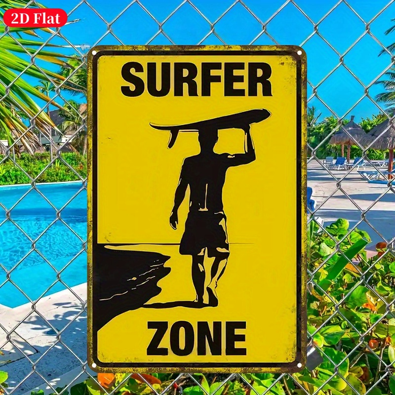 TEMU Letrero Metálico 2D, Tema Vintage de Surf - "Zona de Surf" Decoración Vintage de Playa, Adecuado para Hogar, Garaje de Jardín - 7.8 X 11.8