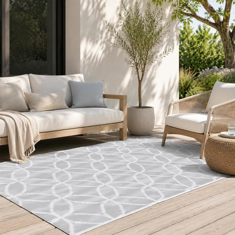 Image of Outdoor Rug, Polypropylene Jacquard Area Rug For Balcony, Terrace, Patio And Poolside, Soft Woven Indoor Outdoor Carpet, Modern Gray, 160x230 Cm, Scandinavian Style