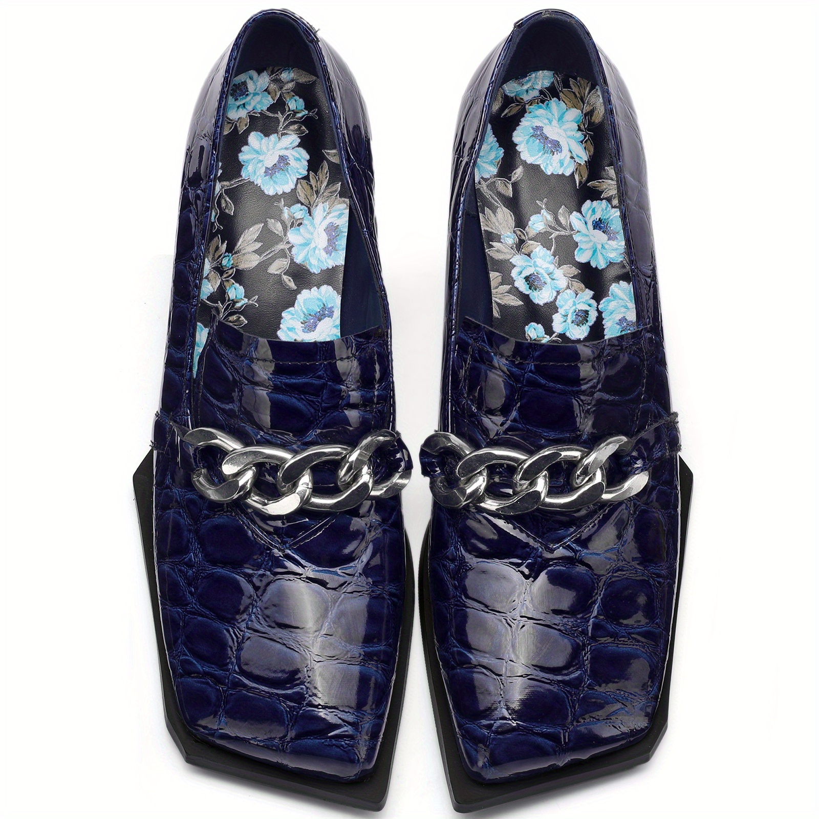 tdd loafers women patent square toe chunky block - Temu