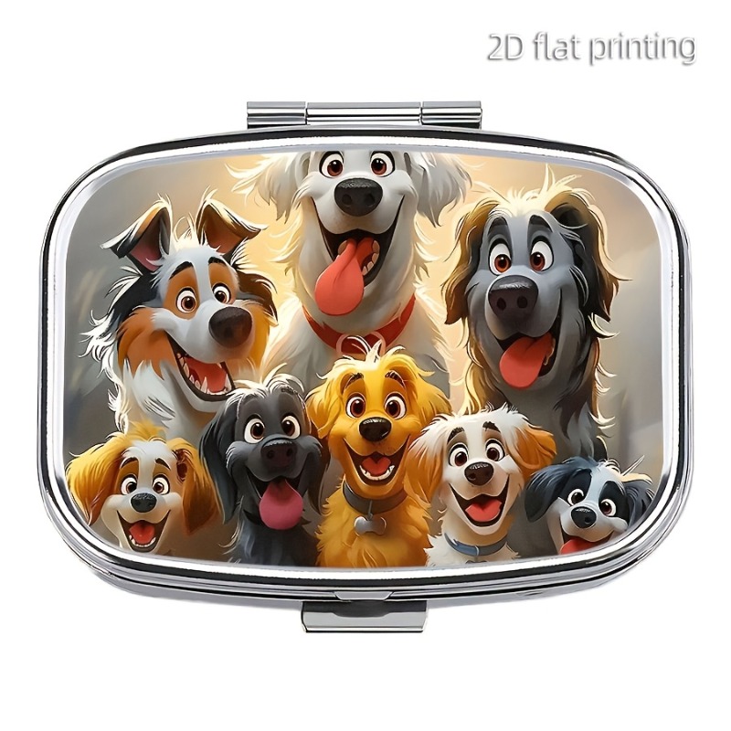 TEMU 1pc 2d Flat Printing 1pc Cute Dog-shaped Pill Box With 2 Compartments, Portable Mini Vitamin Case For Travel And Home Use, Suitable For Earring