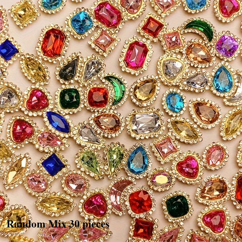 TEMU 30pcs Rhinestone Embellishments Random Assorted Color Gems For Diy Sewing Crafts Wedding Bridal Applique Dress Decoration Shoes Bags Hat Making