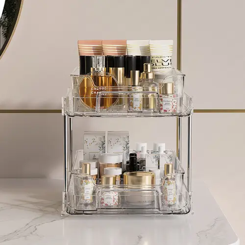 2 Capacity Transparent Bathroom Shelf, Medicine Cabinet Organizer with Divider, Used for Item Storage Pull Out Kitchen Pantry Shelves Cupboard Closet Dresser Tissue Box Large Capacity Used for Item Storage