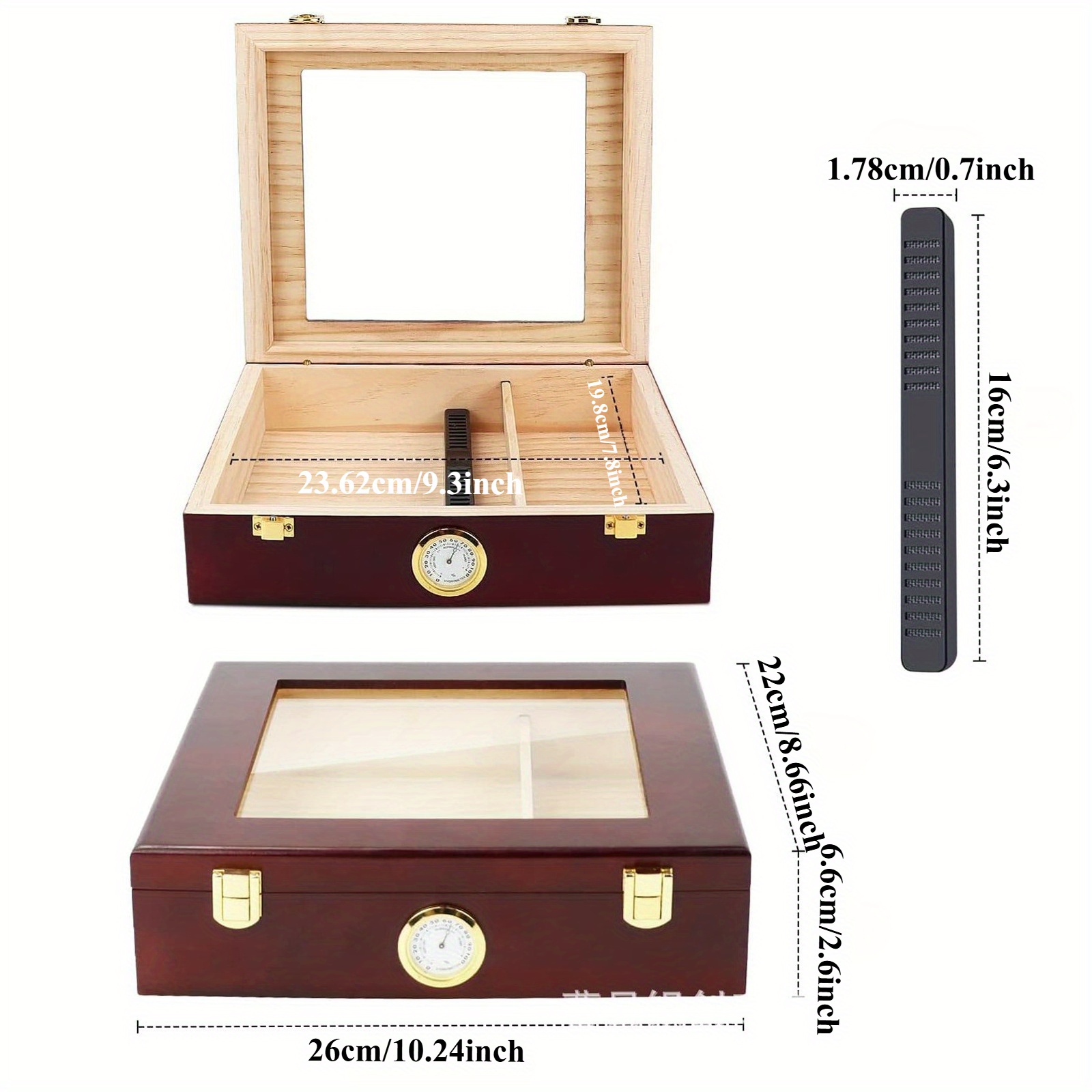 Cigar Humidors Storage 25-50 Cigars Box, Tempered Glass Top Display, Handcraft Spanish Cedar Wood Cigar Case with Divider, Humidifier and Hygrometer, Gift for Man, Sapele Cherry