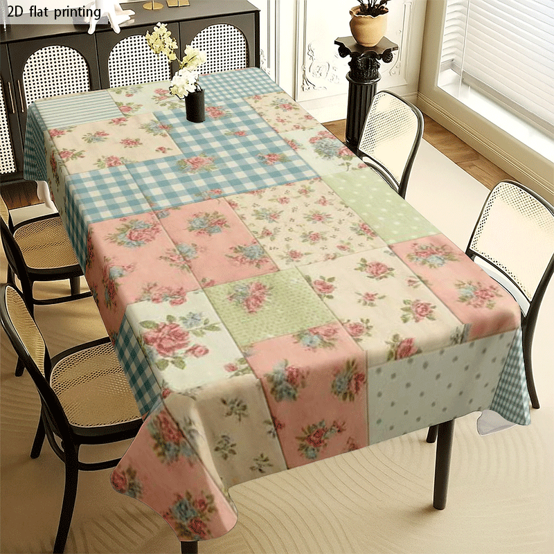 TEMU 2d Tablecover, 1pc, Soft And Machine Washable Floral Tablecloth, Easy To Clean, For Dining Table / Coffee Table / Desk / Cafe Table, Picnic /