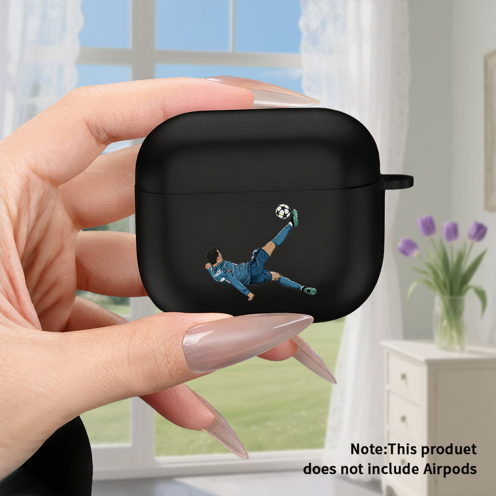 TEMU A Stylish And High-end Matte Black Protective Case For Earbuds, Featuring A Football Action Graphic Print. Compatible With For Airpods 4, For