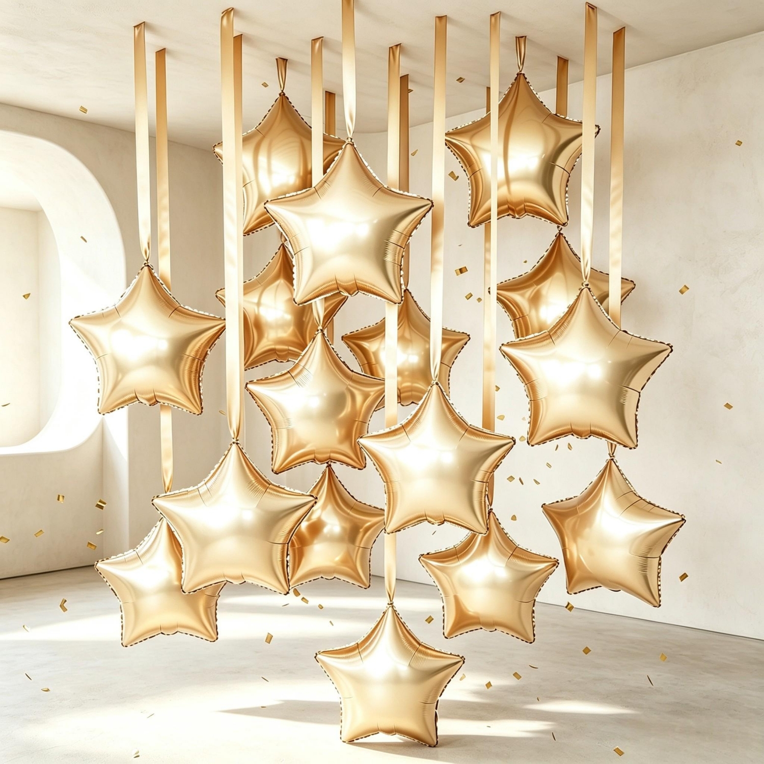 TEMU 9pcs/set 18 Inch Balloons Golden Metallic Star Balloons With Satin Ribbon For Ceiling Birthday Wedding New Year Anniversary Ornaments Christmas