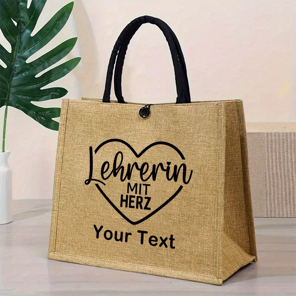 E-shop Personalisierbare Lehrer-Themen-Leinen-Tragetasche mit Druckknopfverschluss – Leichte, wiederverwendbare Einkaufs-, Reise- & Strandtasche –