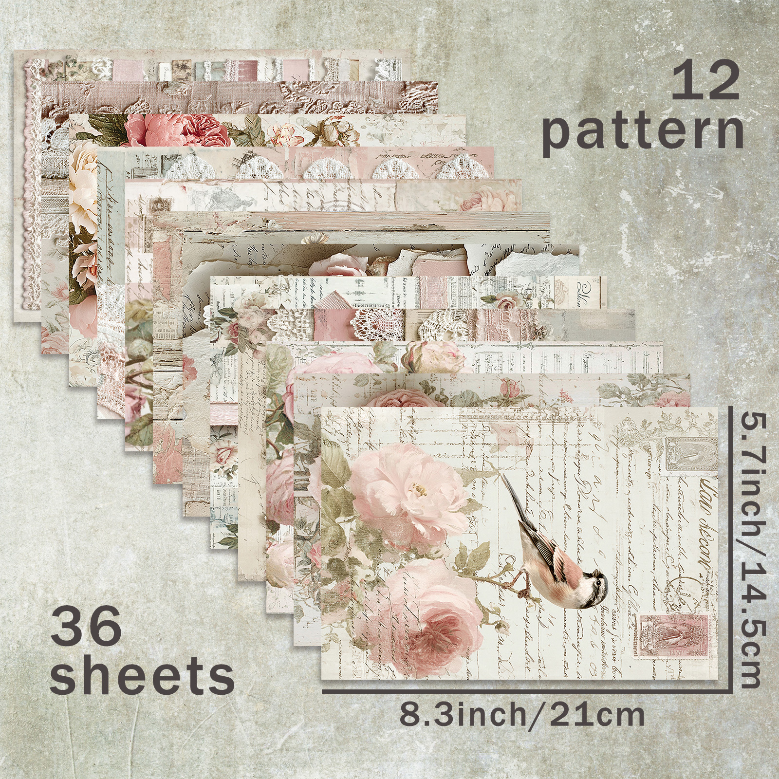 TEMU 36 Sheets A5 European Pink Rose Lace Collage Background | Suitable For Journals, Trash Magazines, Greeting Cards, Albums, And Crafts