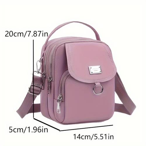 lightweight nylon womens messenger bag casual mini handbag with multi zipper compartments detachable adjustable shoulder strap front pocket in lavender black dark purple grey brown sapphire blue small crossbody bag versatile travel purse secure zipper closure