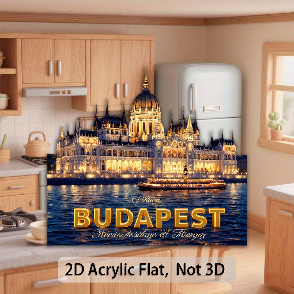 TEMU 1 aimant de réfrigérateur Hongrois - Architecture hongroise dorée et vue de nuit sur le Danube, aimant acrylique de luxe pour croisière,