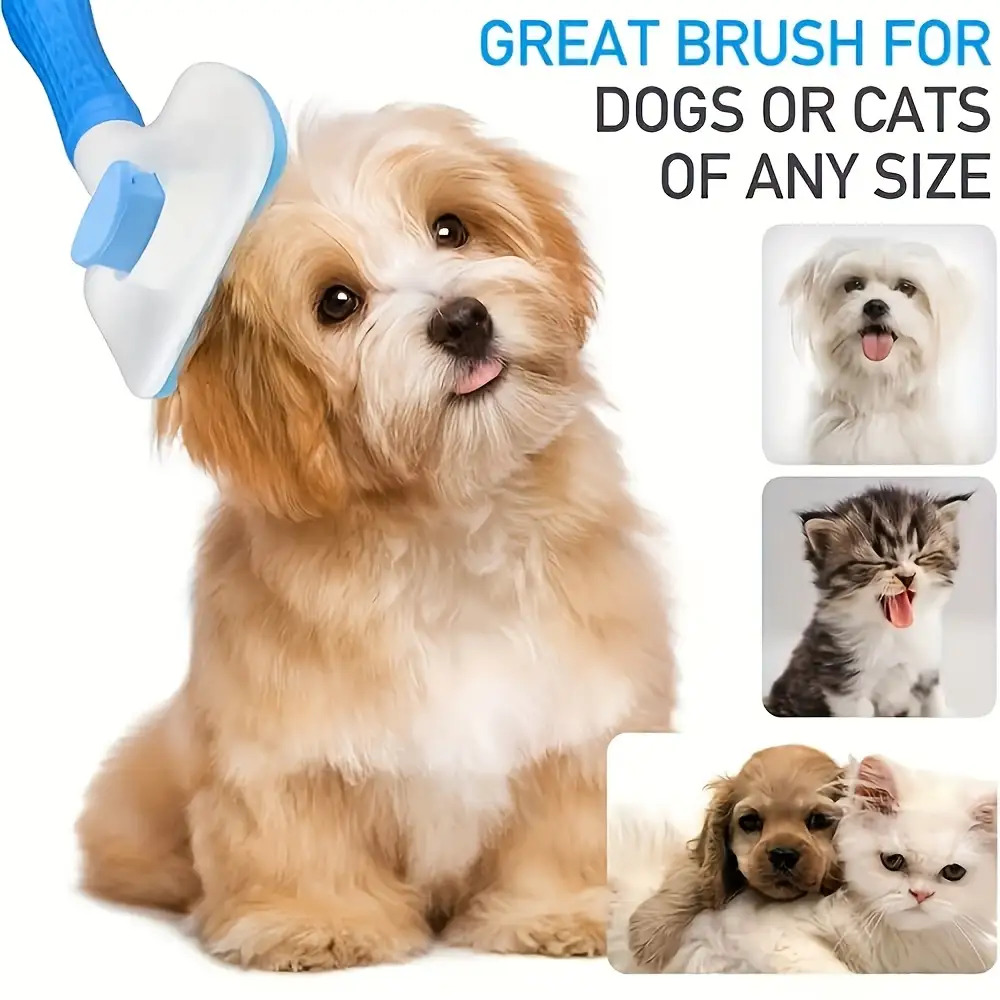 Upgraded Easy-To-Clean Pet Grooming Brush with Self-Cleaning Button for One-Button Hair Removal - Bent Needle Brush for Cats And Dogs, Gentle Hair Removal And Massage, Ideal for Loose Fur, Pet Grooming Solely, [All 4 Seasons
