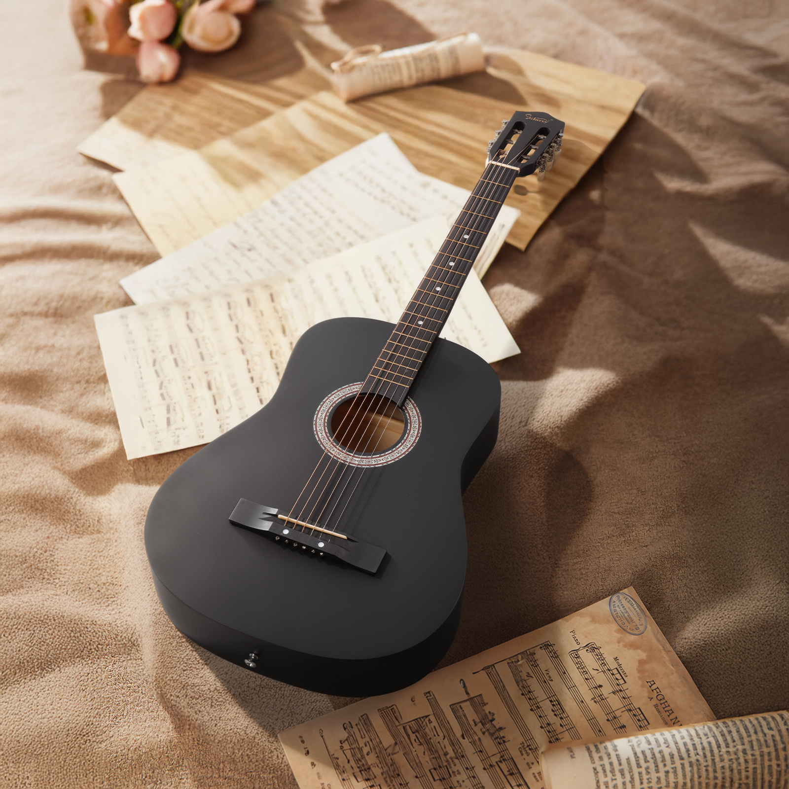 A 38-Inch Acoustic Folk Guitar Made of Basswood with a Cutaway... product image 8
