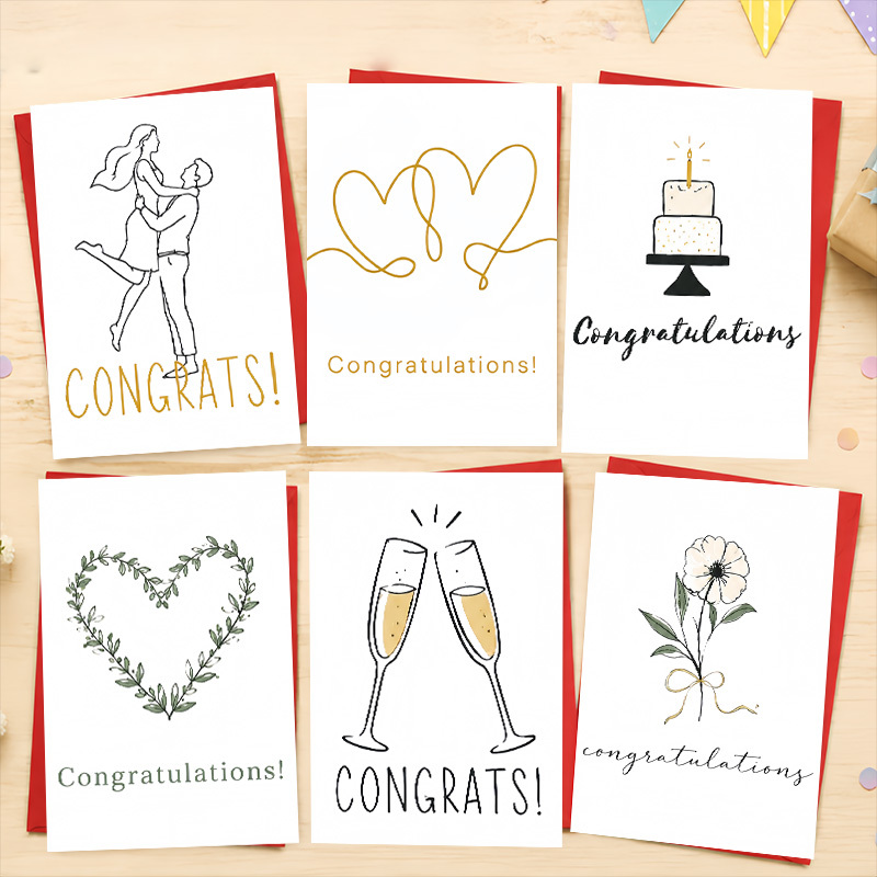 TEMU 12-pack Greeting Cards With Envelopes Congratulations Couple Illustration Greeting Card, Minimalist Black And , Ideal For Wedding/engagement