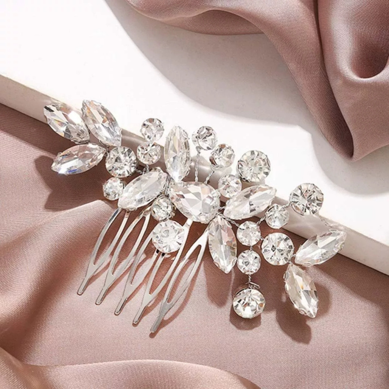 2pcs Silvery Shiny Branch Leaf Decorated Bridal Hair Accessory