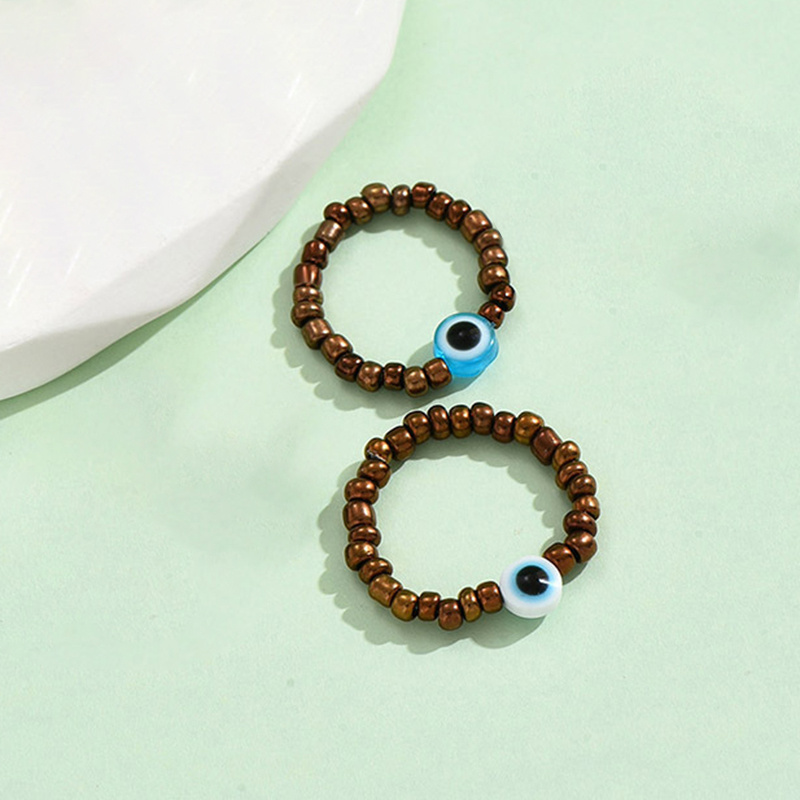 2pc Bohemian Evil Eye Stackable Ring Set, Women's Fashion