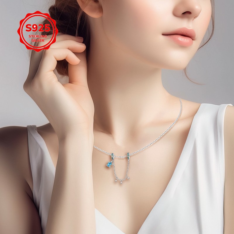 Women's S925 Silver Shell Starfish Sea Turtle Safety Chain Charm