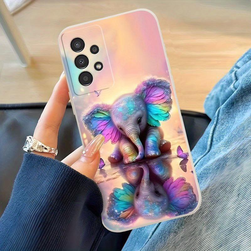TEMU Phone Case: Elephant With Colorful Ears, Stylish Vintage Light-colored Tpu Printed Phone Case For Galaxy A04, A04s, A05, A05s, A06, A13, A14,
