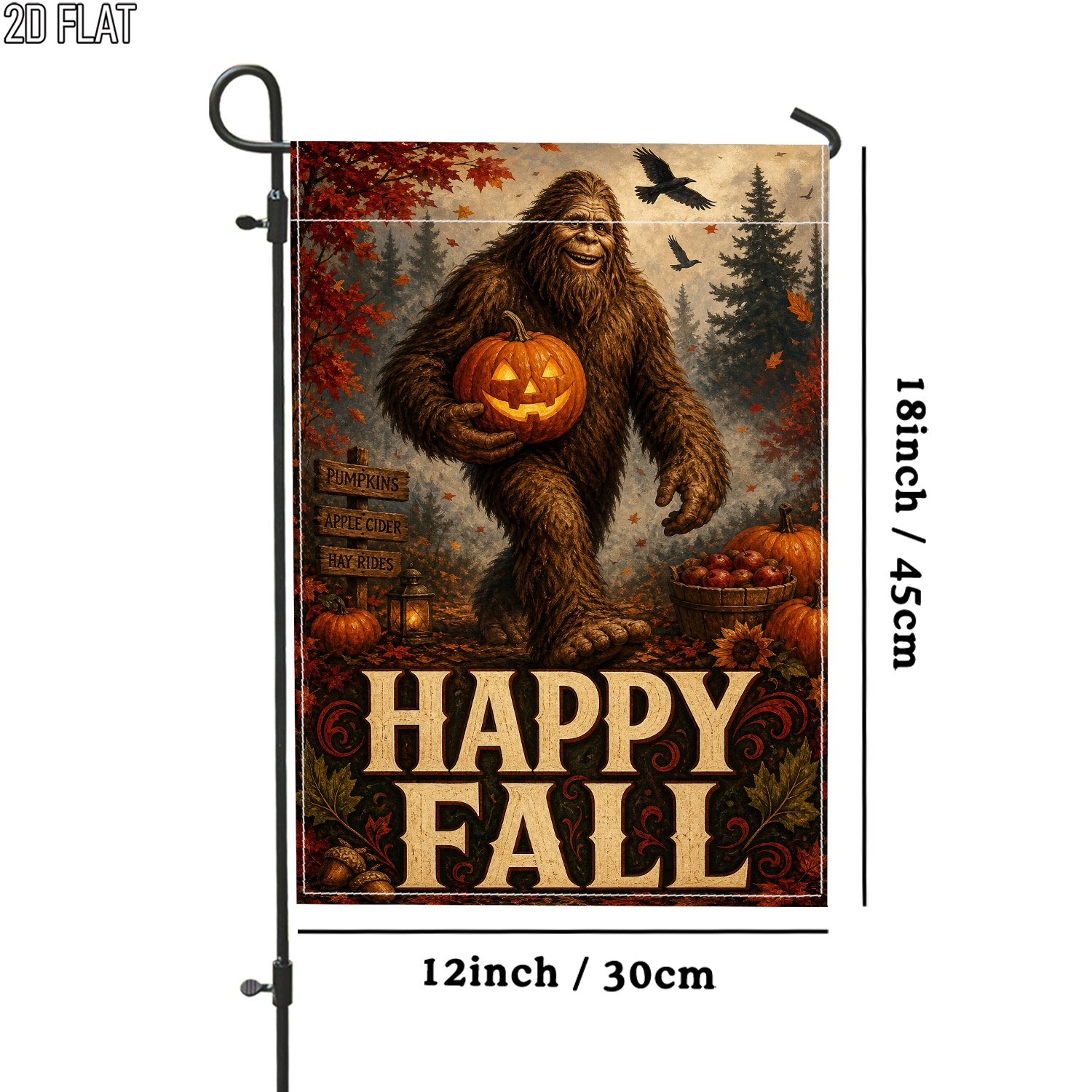 TEMU 2d Flat, 2d Flat 1pc Fall Autumn Sasquatch Outdoor Garden Flag Orange Flag Double-sided For Yard Decoration Garden Outside Porch Decoration, 2d