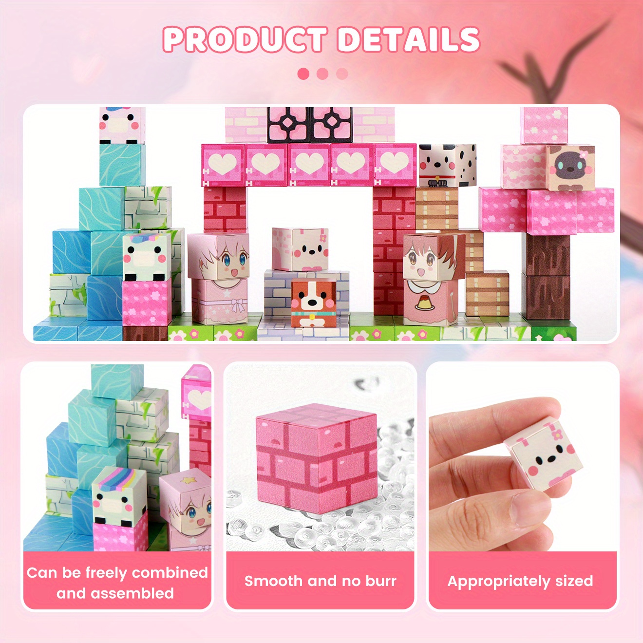100pcs STEM Magnetic Building Blocks & Tiles, Pink Forest Park Theme