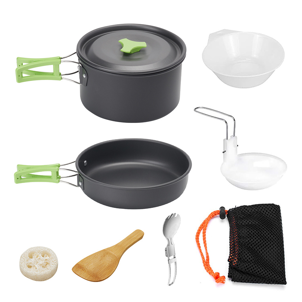 TEMU 8pcs Camping Frying Pan Set Portable Cookware Set Party Picnic Hiking Camping Equipment Cooking Pan Cooking Pot Kits, Set For Fishing