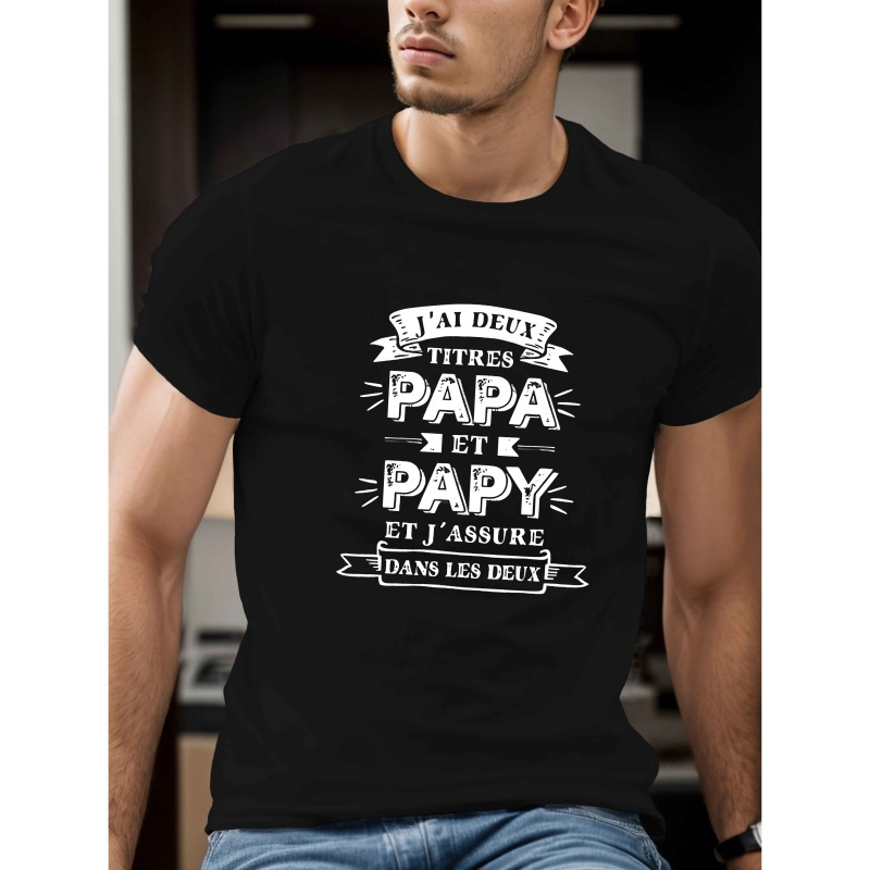 

T-Shirt pour Hommes d'Inspiration Française Amusante - Manches Courtes Décontractées, Col Rond, Polyester Respirant, Haut d'Été avec Design Géométrique, Polyester, Col Rond