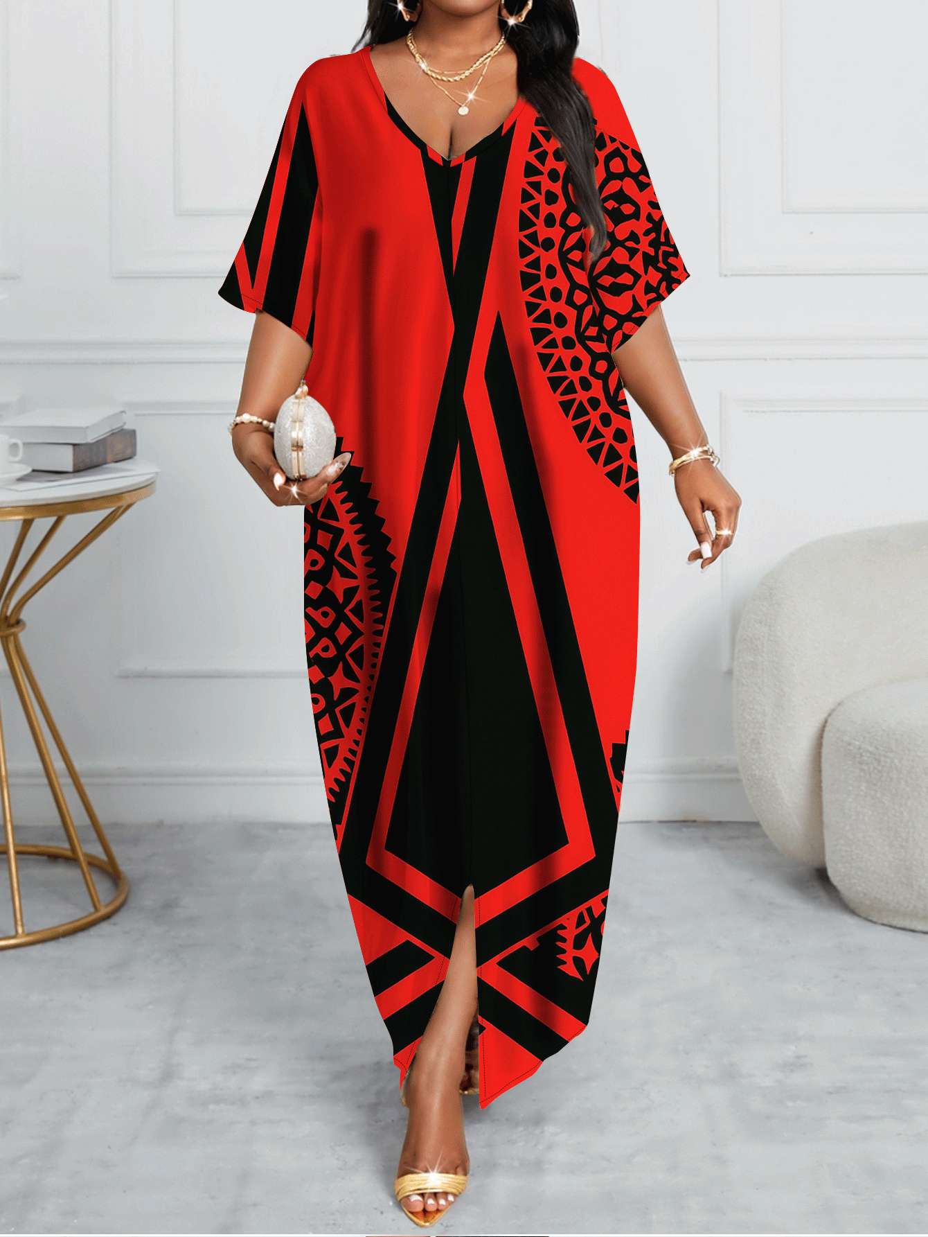 Plus Size, Boho Chic Tribal Medallion Print Maxi Evening Gown - African  Party Dress with * Train, Prom Cocktail Dress, Special Occasion Outfit,  Fitted Formal Gown for Weddings & *