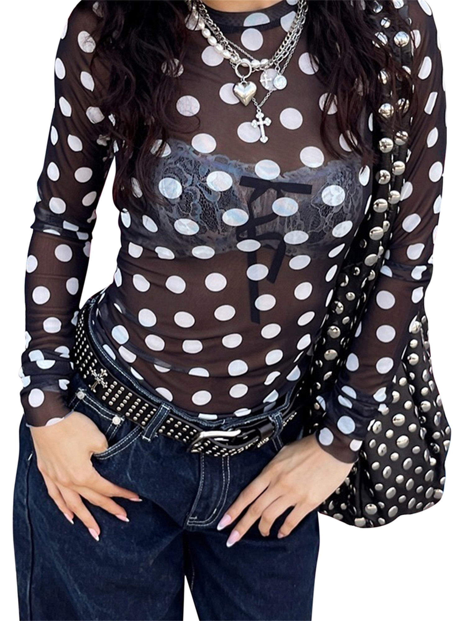 black blouse with white dots