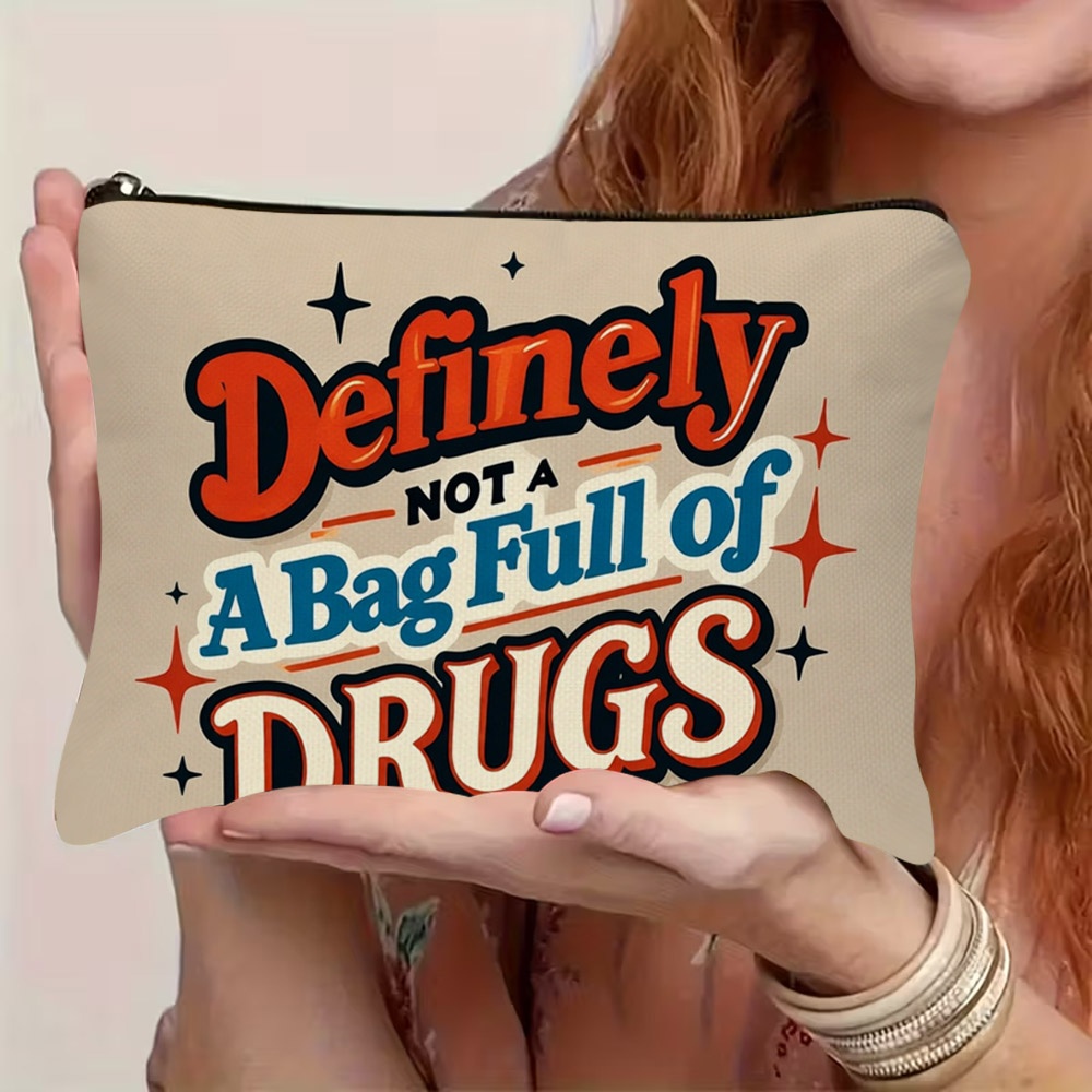 TEMU 1pc Funny " Not A Bag Full Of Drugs" Makeup Bag - Double-sided Print Suitable For Drugs, & Travel, Lightweight Foldable Zipper Pouch With