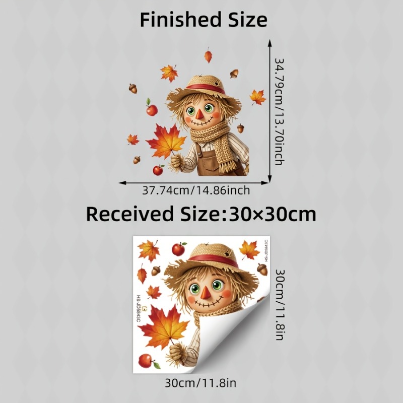 TEMU 1pc Window Films, Thanksgiving Autumnal Decor - Farmhouse Peeking With Falling Foliage And For Glass Windows, Static Cling Double-sided Print