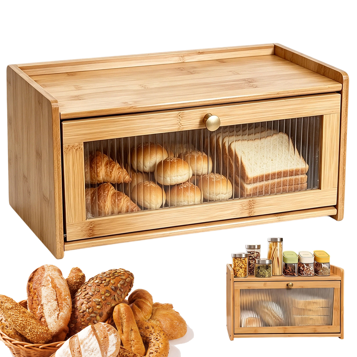 Image of Storage Box With Transparent Window, Beautiful Large Capacity Container With Lid, Refreshing Countertop Container For Kitchen Cutlery