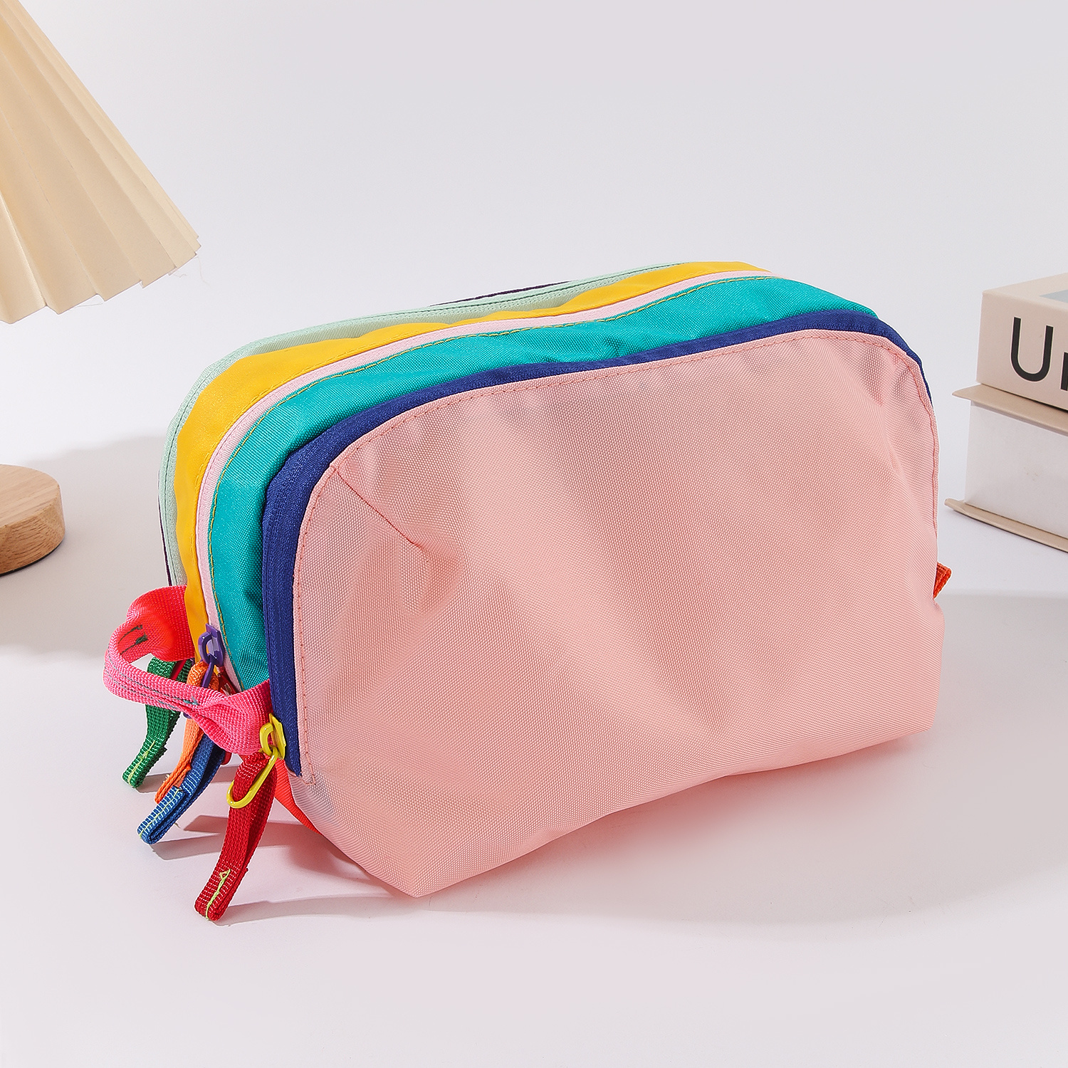 TEMU Dopamine Color-blocking Wash Bag, Summer Travel Portable Storage Bag, Back-to- Bag, Large Capacity Cosmetic Organizer Bag, Qixi Festival Gift,