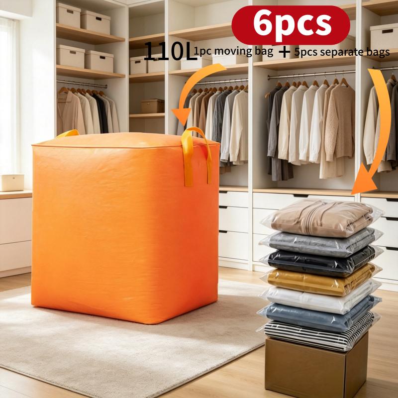 TEMU 6pcs Set: 1 Extra-large Thickened Moving Bag   5 Large Storage Bags With Reinforced Handlesâheavy-duty Organizer Bags, Random Colors, Foldable