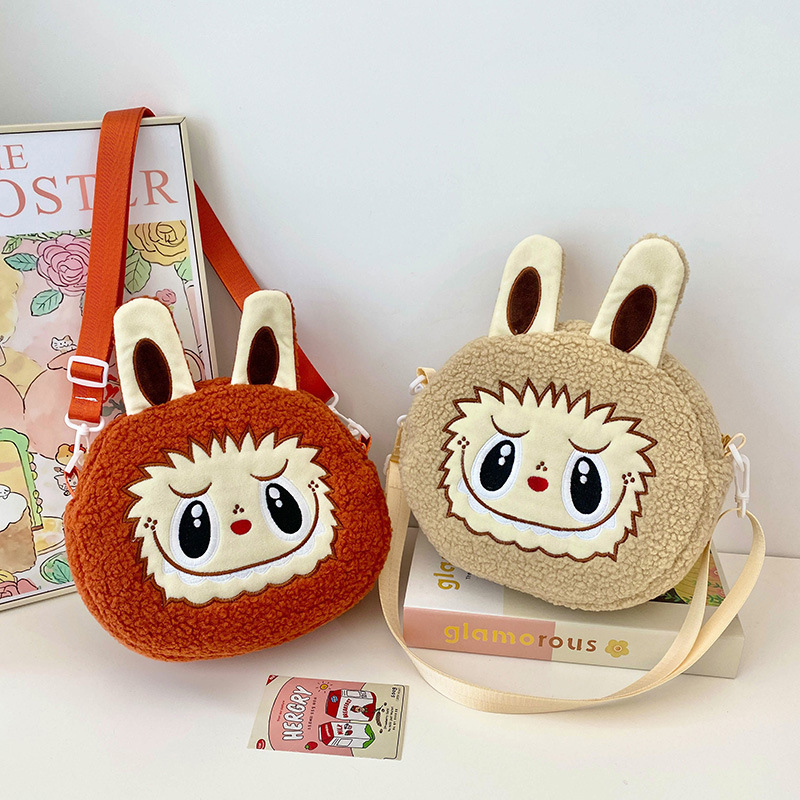 cute   plush crossbody messenger bag with zipper closure and polyester lining solid color hand washable polyester shoulder bag