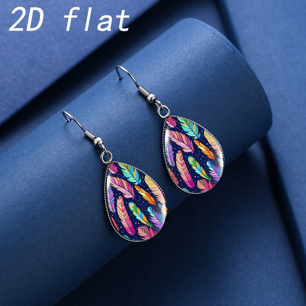 Women's Bohemian Colorful Feather Pattern Teardrop Earrings
