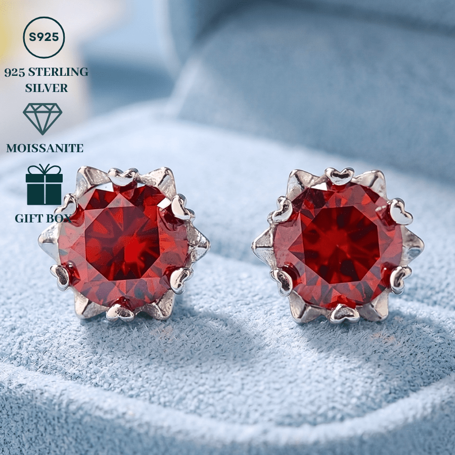 Exquisite Red Moissanite Snowflake Stud Earrings, Gift