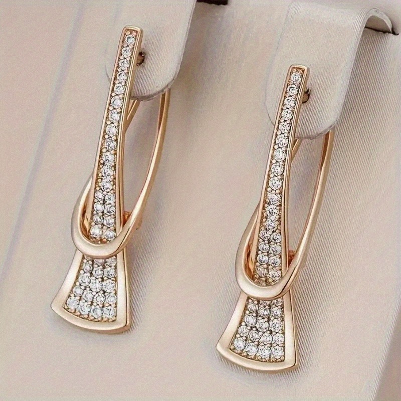 TEMU Shiny 1 Pair Of Women's Fashion Dangle Earrings Set With Synthetic Synthetic Synthetic Zirconia Geometric Ladies' Banquet Temperament Earrings