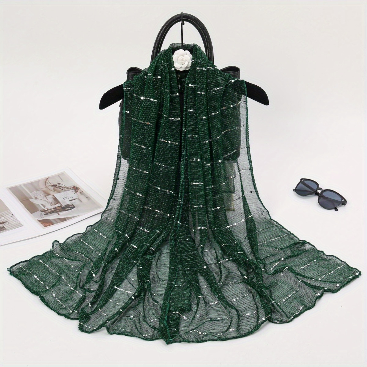 TEMU 1pc Spring And Autumn Women's High Elasticity Sequin Chain Scarf, Wick Long Scarf, Indian Scarf, Slide Scarf