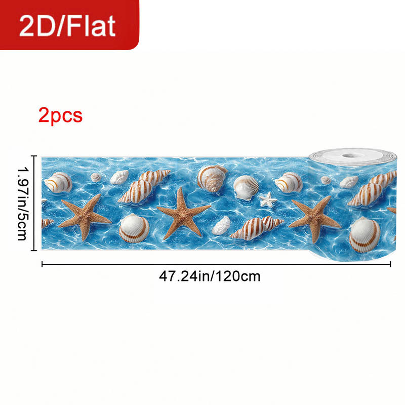 TEMU 2 Rolls 2d/flat Self-adhesive Removable Seam Tapes Ocean Starfish Theme Shell Pattern Sealing And Seaming Stickers, Cuttable Home Decoration