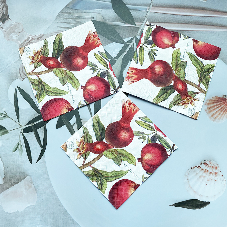 TEMU Pack Of 20 Vibrant Disposable Napkins Featuring A 2-layer Pomegranate Design, Measuring 9.84 X 9.84 Inches, Cocktails, Decoupage, And Festive