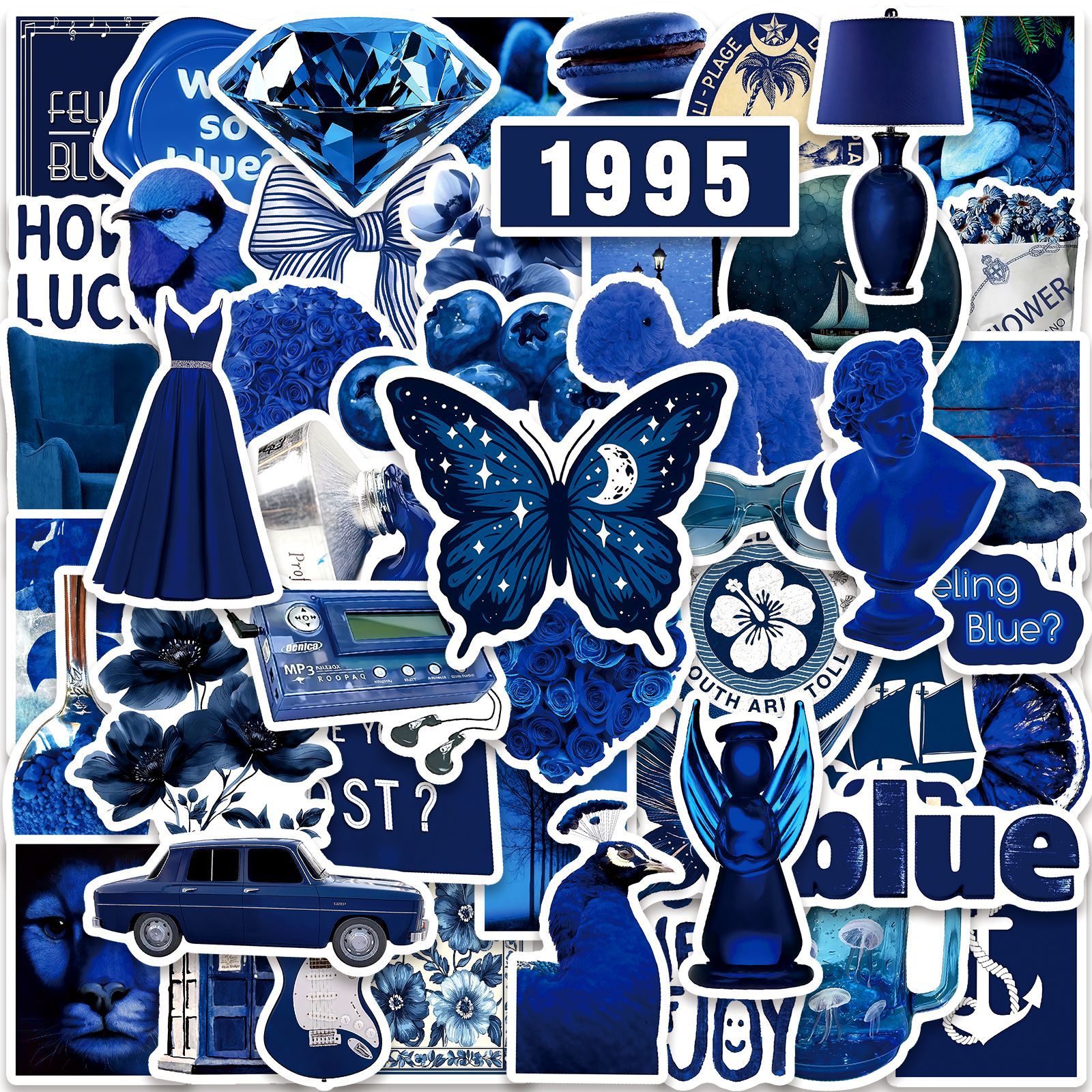 50pcs Dark Blue Graffiti Sticker, Flower Party Supplies & Stickers, Packaging Sealing Label Stickers, For Party, , Gifts, Journaling, Laptop, Skateboard, Bottles, Phone, Notebooks, Posters, Car