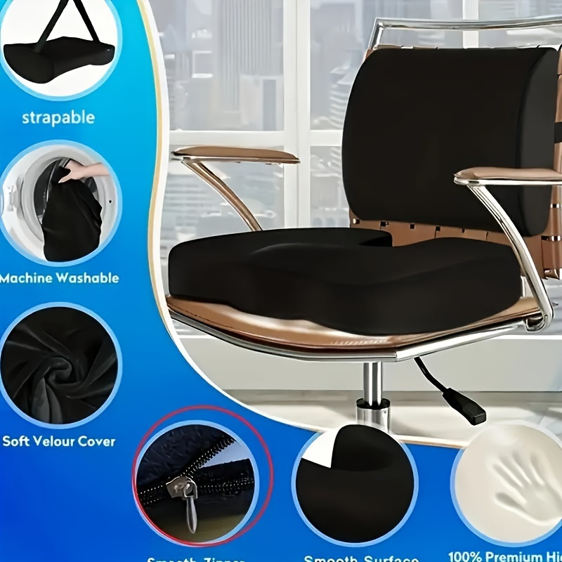 seat cushion with lumbar pad seat cushion lumbar support set polyester comfortable chair cushion   breathable sweatproof for office home black Product details 4