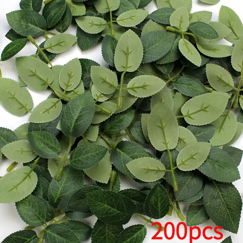TEMU 23/53/200pcs Of Artificial Rose Flower Green Leaves Simulation Fake Rose Leaves Bouquet Wreath Flower Decoration Synthetic Gemstone Handmade