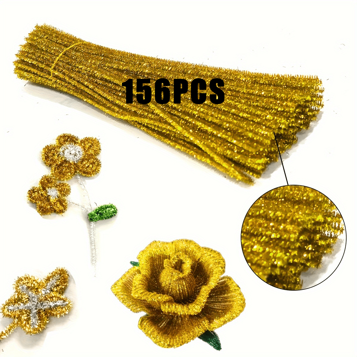 TEMU 156pcs Shimmering Velvet Tube Cleaning Sticks, Suitable For Handmade Crafts, Flexible Chenille Sticks, For Creative Craft Materials, Decorative
